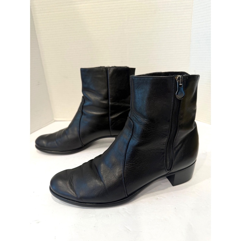 Munro Linda Black Leather Block Heel Side Zip Slip Resistant Ankle Boot 8.5